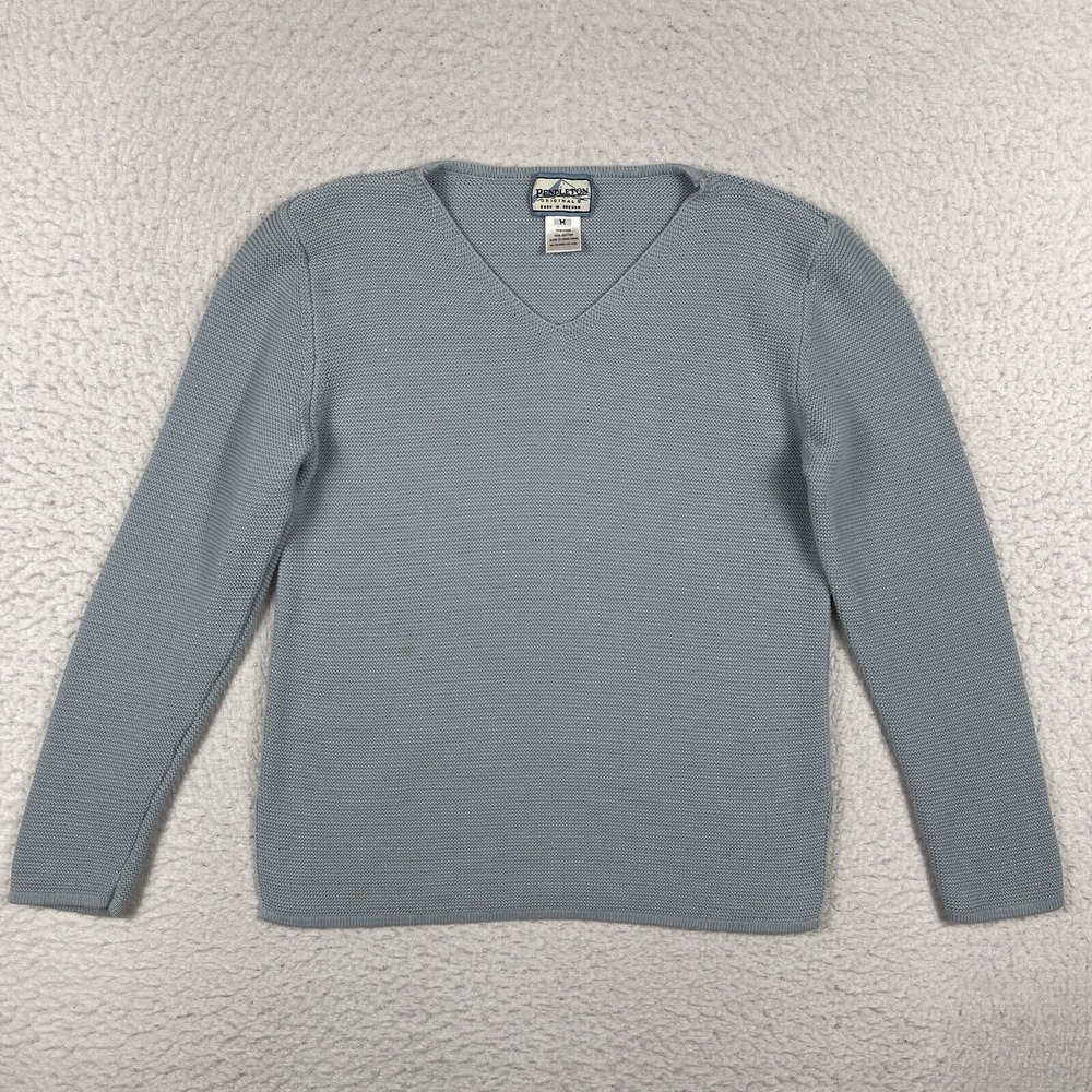 Pendleton Sweater Womens Medium Blue Vintage Made in Hong Kong Boxy Stretchy Top